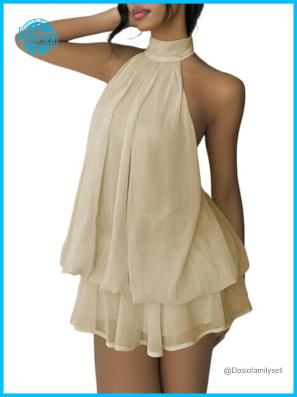 Womens Chiffon Halter Mini Dress Backless Ruffle Birthday Cocktail
